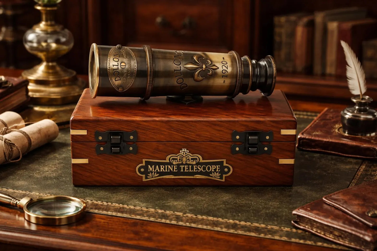 Vintage Brass Marine Spyglass Telescope with box