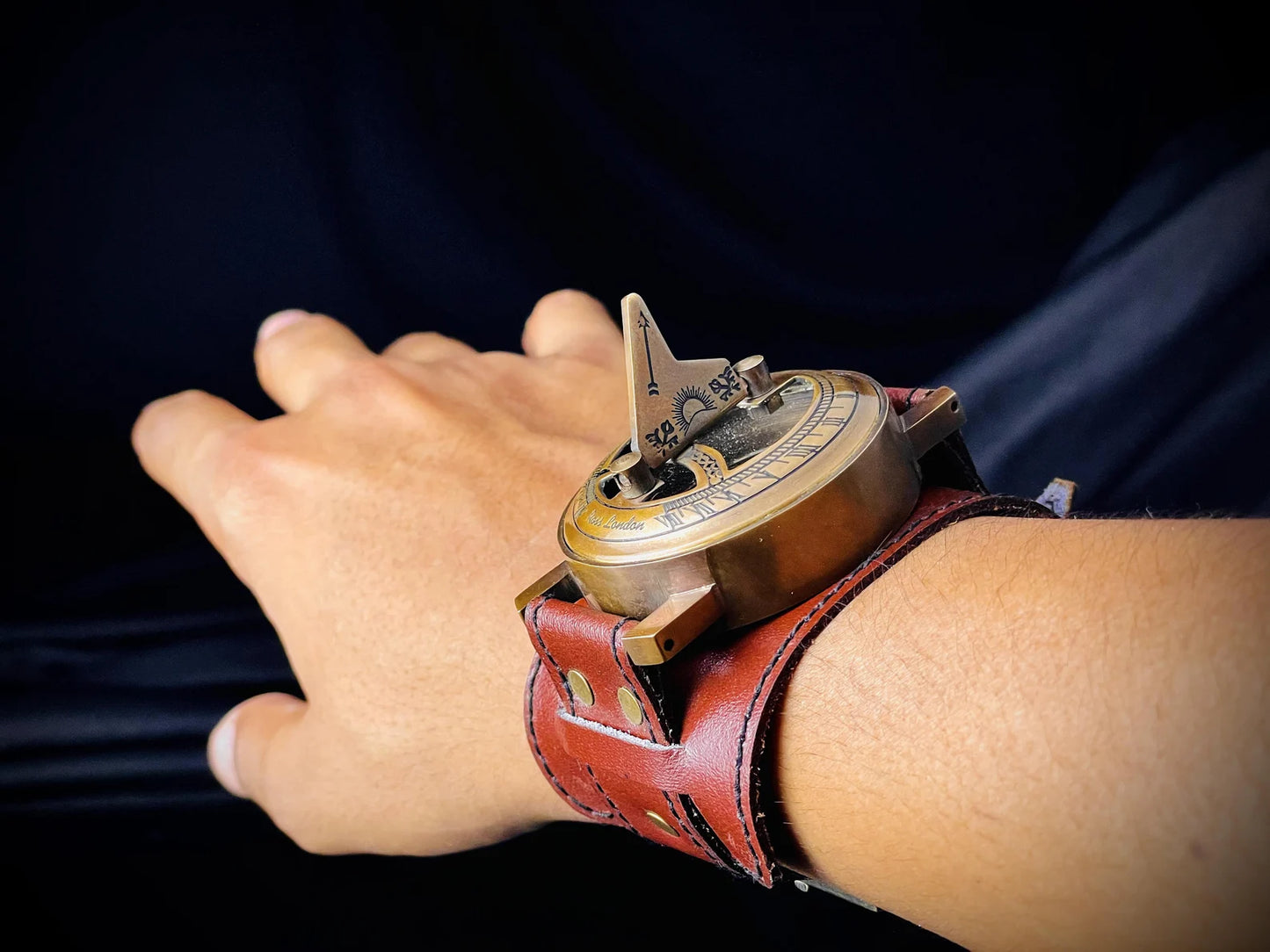 Brass Sundial Compass Wrist Watch – Custom Engraved Gift