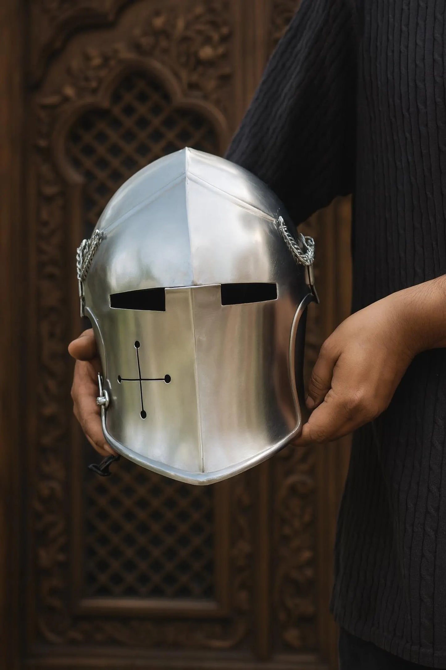 Barbuta Helmet – Medieval Knight Armor, 18-Gauge Steel, Visored Warrior Helmet for Cosplay & Halloween