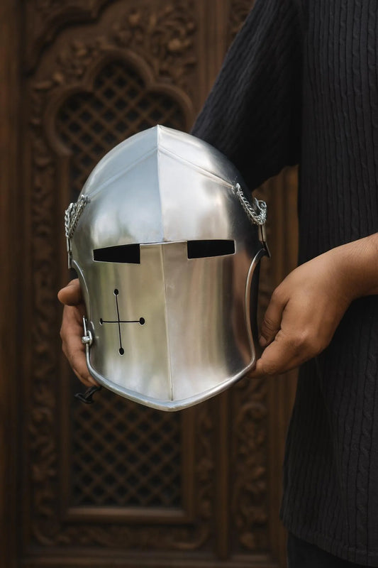 Barbuta Helmet – Medieval Knight Armor, 18-Gauge Steel, Visored Warrior Helmet for Cosplay & Halloween