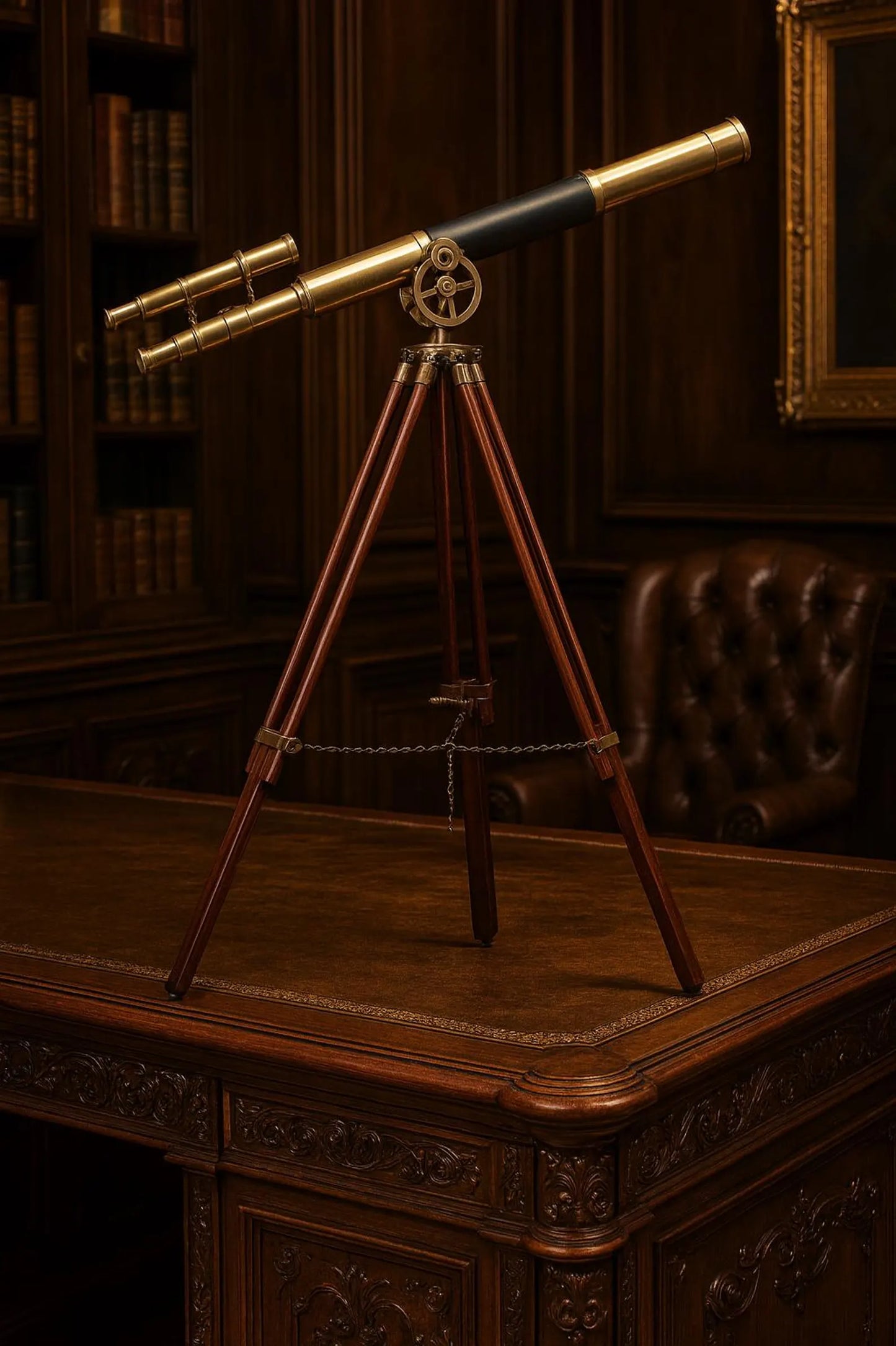 Double-Barrel Brass Telescope with Wooden Tripod – Nautical Decor & Collector Gift