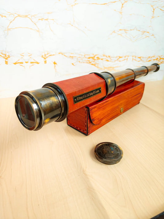 Personalized Brass Spyglass Telescope – Handmade 24" Victorian Marine Telescope with Leather Case