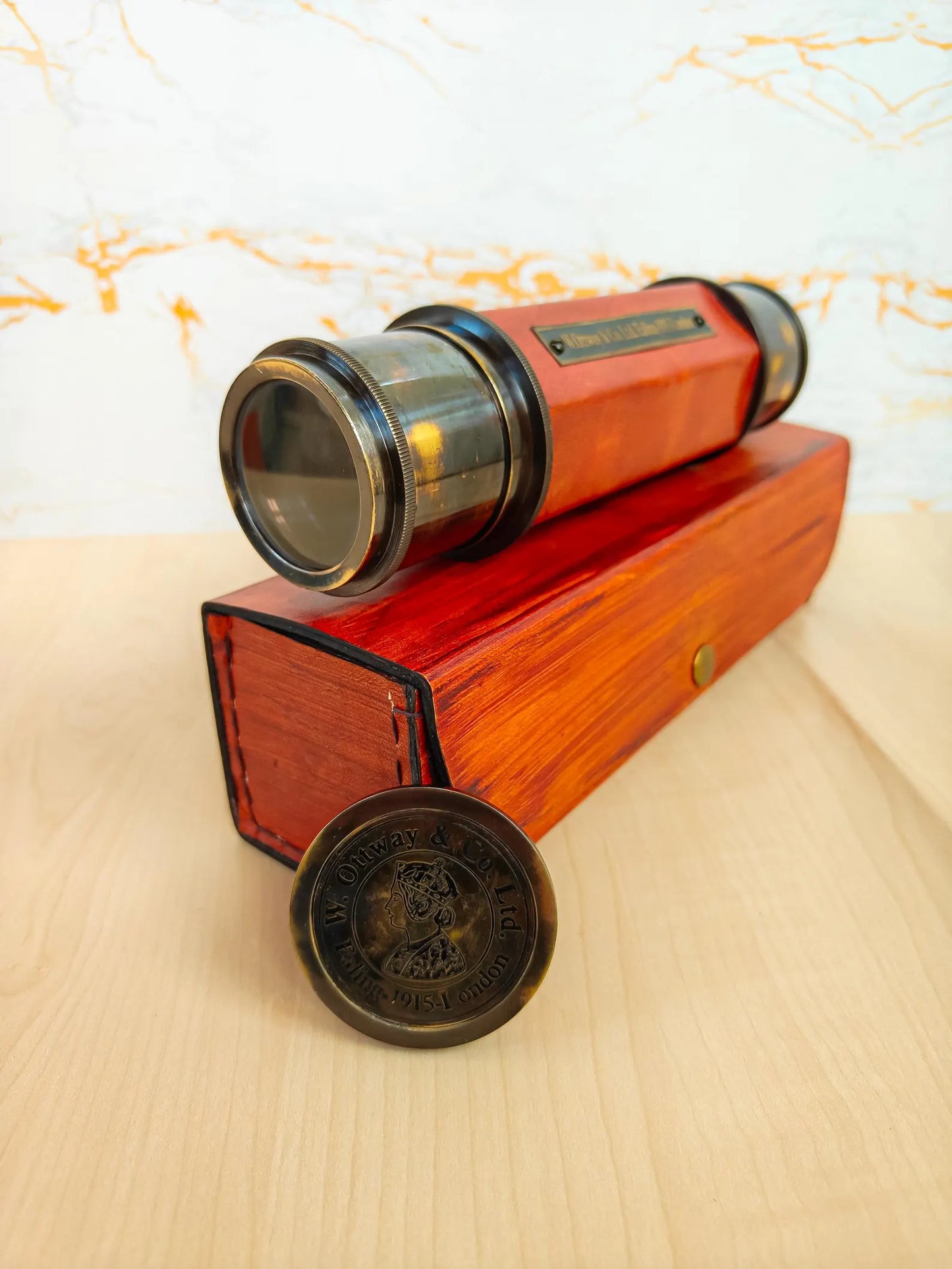 Personalized Brass Spyglass Telescope – Handmade 24" Victorian Marine Telescope with Leather Case