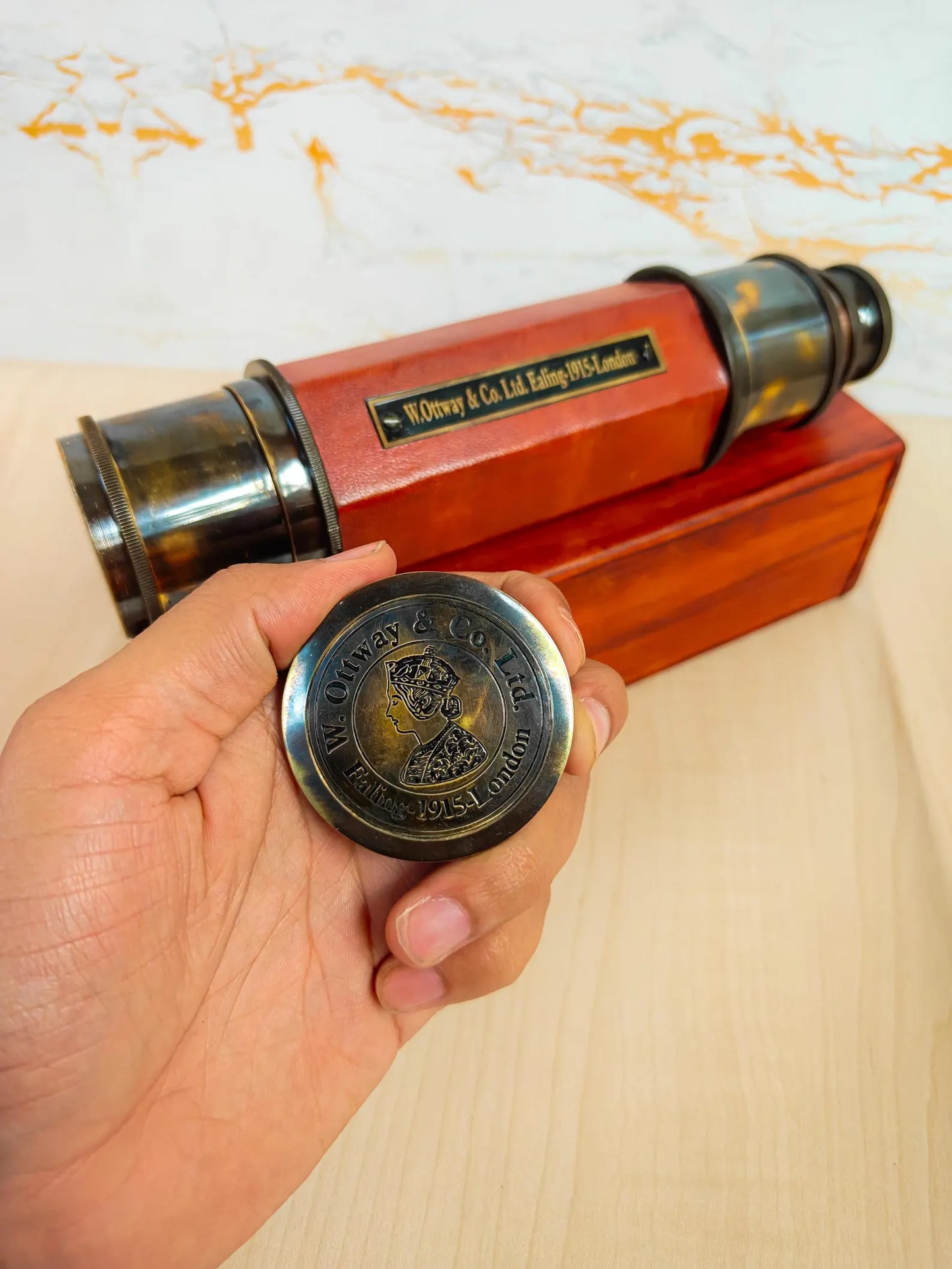 Personalized Brass Spyglass Telescope – Handmade 24" Victorian Marine Telescope with Leather Case
