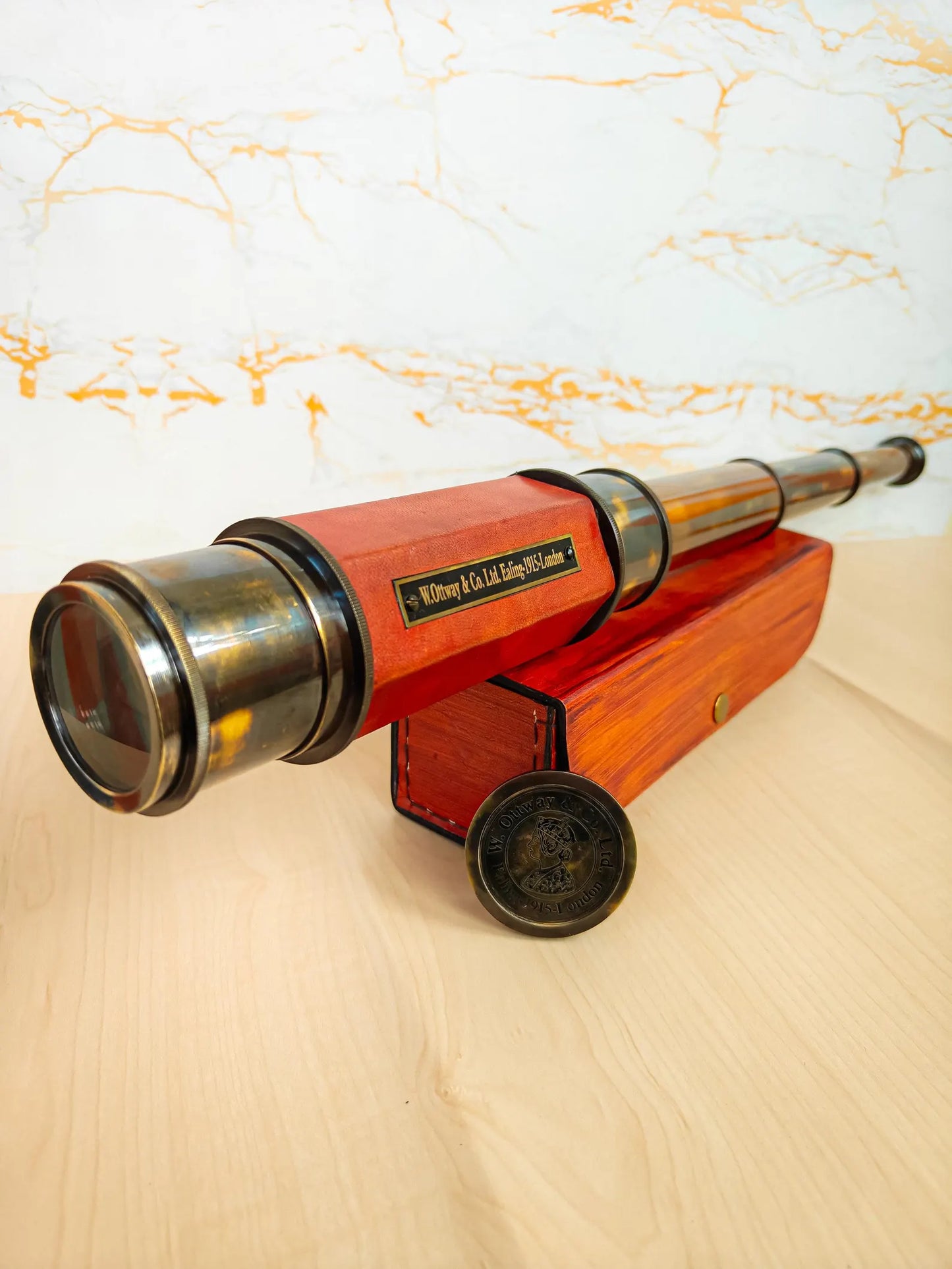 Personalized Brass Spyglass Telescope – Handmade 24" Victorian Marine Telescope with Leather Case